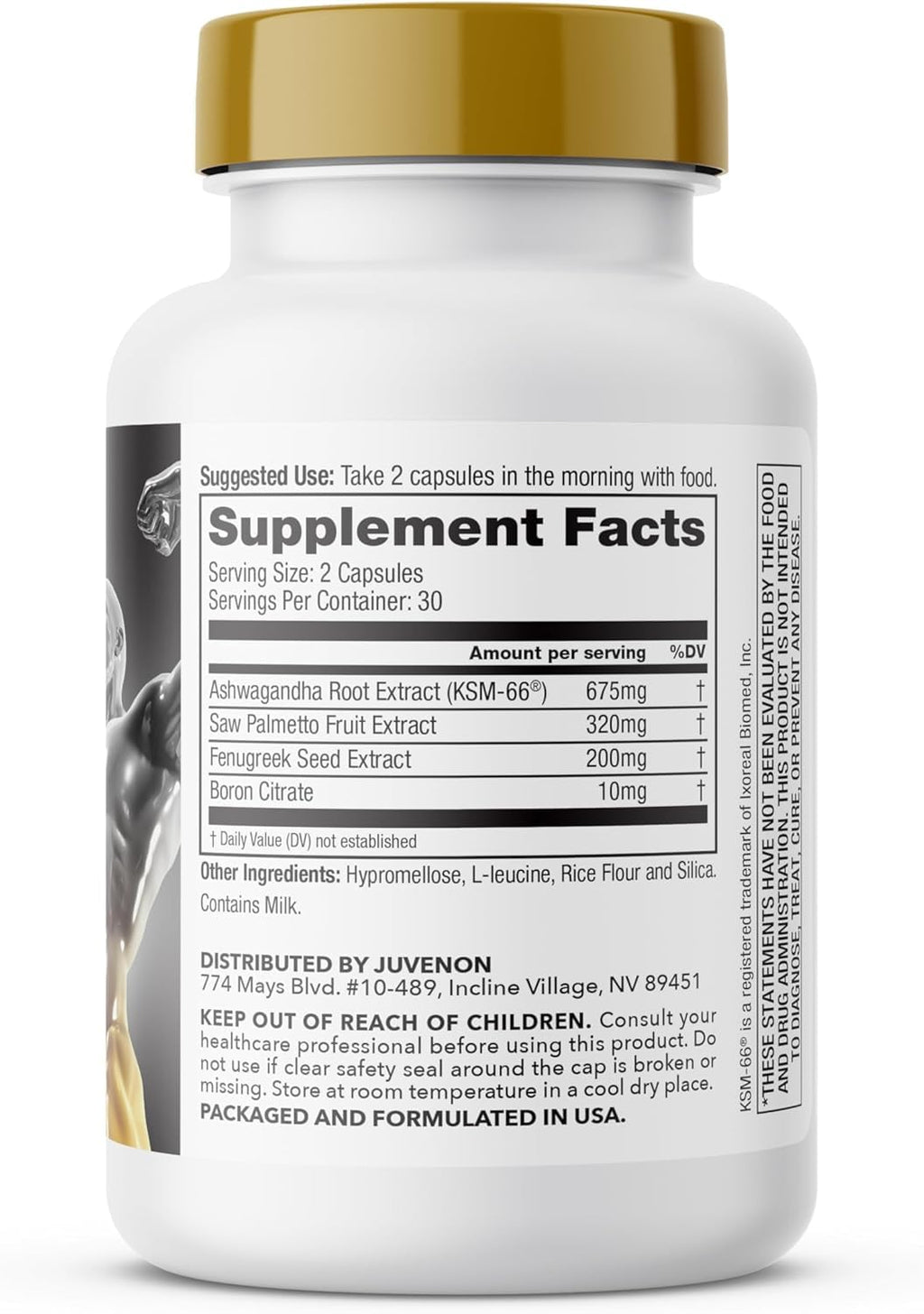 Juvenon Alpha Gold Male Testosterone Booster for Men - T-Support & Male Vitality with KSM-66 Ashwagandha + Fenugreek + Boron Citrate + Saw Palmetto, Non-GMO Vegetarian Capsules - TrustMedUSA