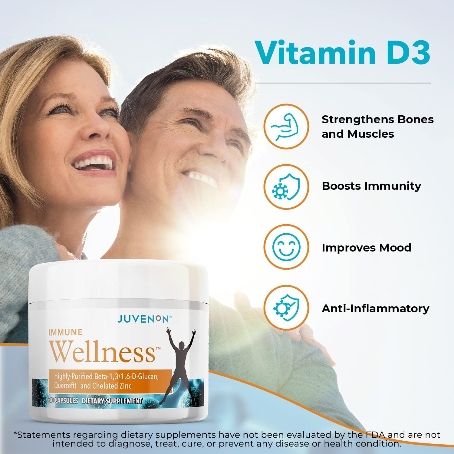 Juvenon Immune Wellness Defense Supplement with Vitamin C, Chelated Zinc Immune Booster Antioxidant Benefits for Adults, Healthy Aging, Heart Health, 30 Capsules - TrustMedUSA