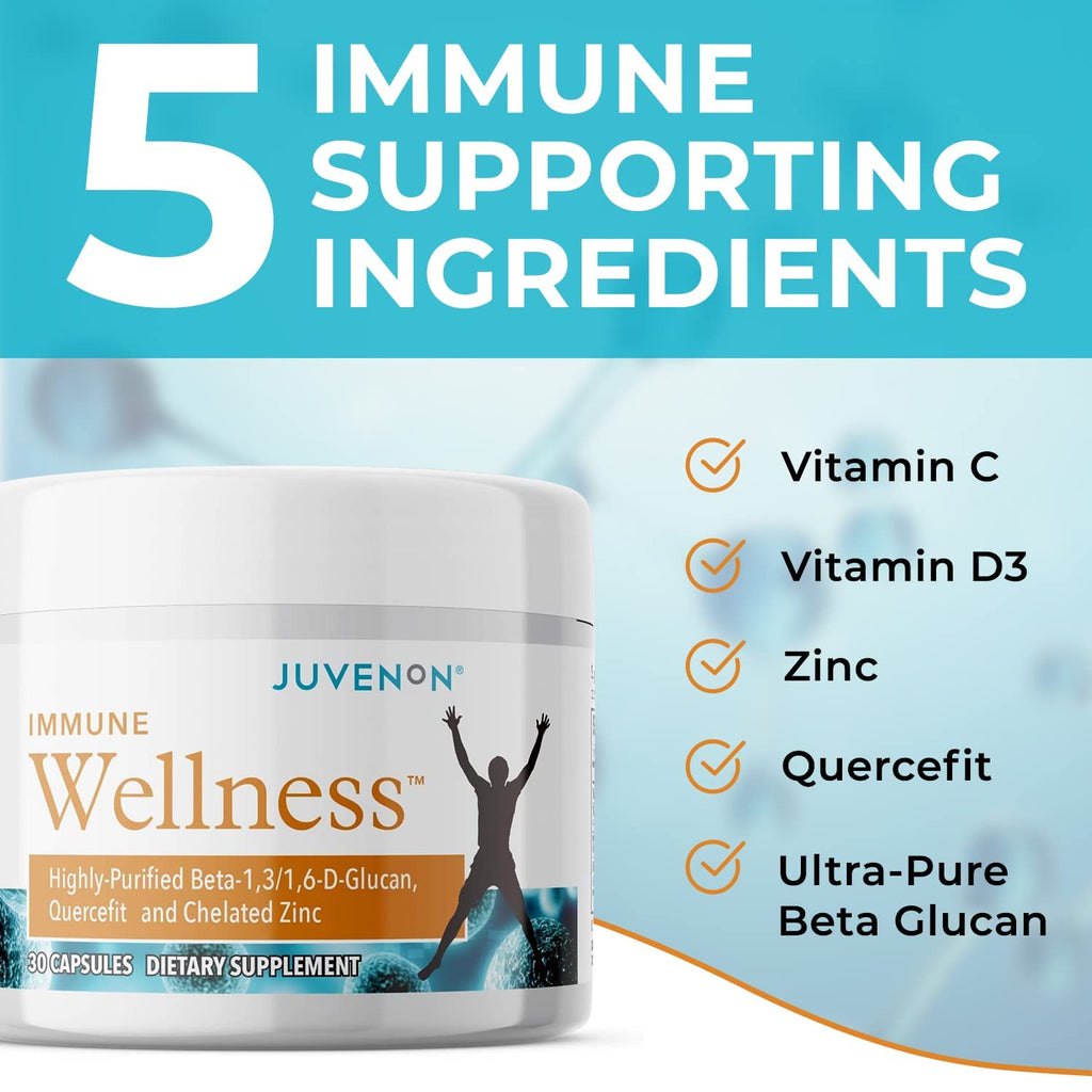 Juvenon Immune Wellness Defense Supplement with Vitamin C, Chelated Zinc Immune Booster Antioxidant Benefits for Adults, Healthy Aging, Heart Health, 30 Capsules - TrustMedUSA