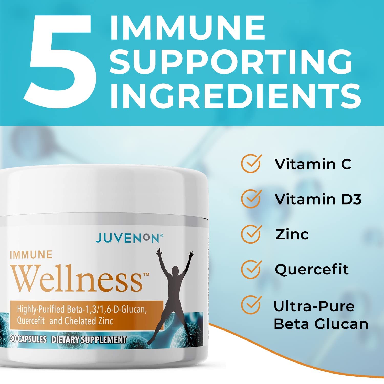 Juvenon Immune Wellness Defense Supplement with Vitamin C, Chelated Zinc Immune Booster Antioxidant Benefits for Adults, Healthy Aging, Heart Health, 30 Capsules - TrustMedUSA