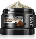 JVR Face Scrub for Men, Facial Scrub for Deep Exfoliating, Cleansing Blackheads, Ingrown Hair, Pre-shave Soften, Organic Formulated with Coffee Extract, AHA and BHA Face Exfoliator (4.23 oz) - Maple Wellness Supplements