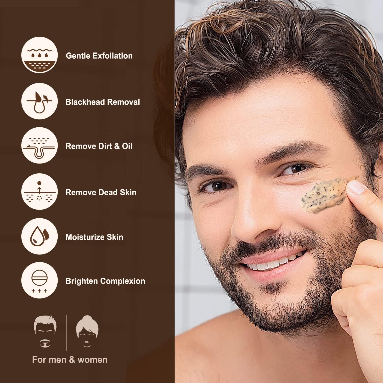 JVR Face Scrub for Men, Facial Scrub for Deep Exfoliating, Cleansing Blackheads, Ingrown Hair, Pre-shave Soften, Organic Formulated with Coffee Extract, AHA and BHA Face Exfoliator (4.23 oz) - Maple Wellness Supplements