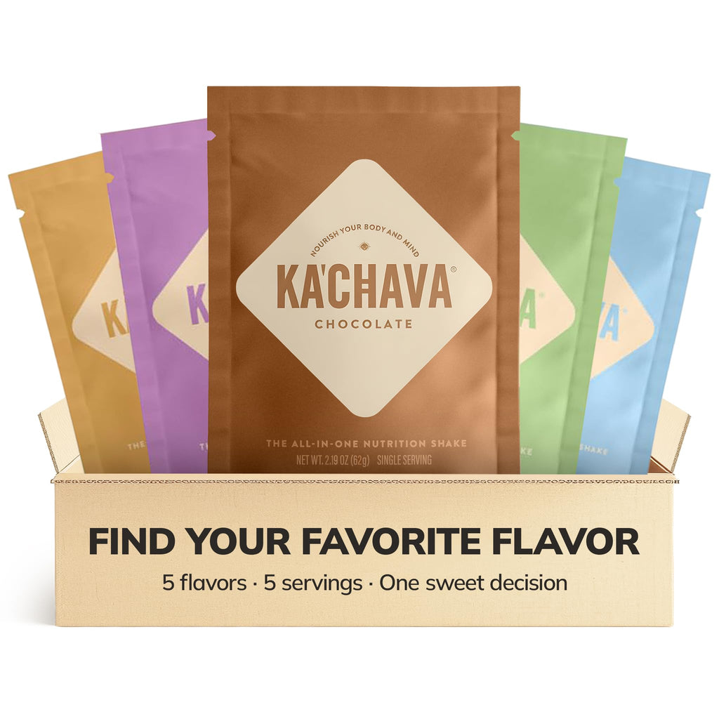 Ka’Chava All-In-One Nutrition Shake Blend, 5 Flavor Sample Pack, 5 Servings, 85+ Superfoods & Nutrients, Meal Replacement, Greens Plant-Based Superfood Powder Protein Drink, Digestive Enzymes & Probiotics, Vegan Dairy Gluten Free - Maple Wellness Supplements