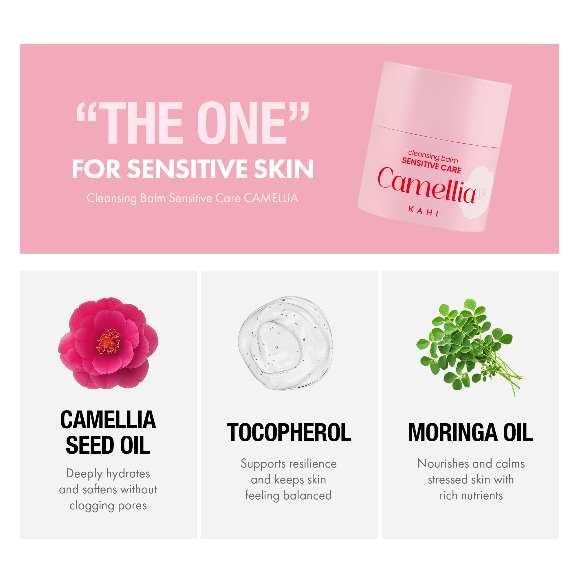 KAHI Cleansing Balm Sensitive Care Camellia - Gentle Makeup Remover Balm with Camellia Seed Oil & Vitamin E - Korean Skincare with Only 10 Ingredients 1.69 oz - TrustMedUSA