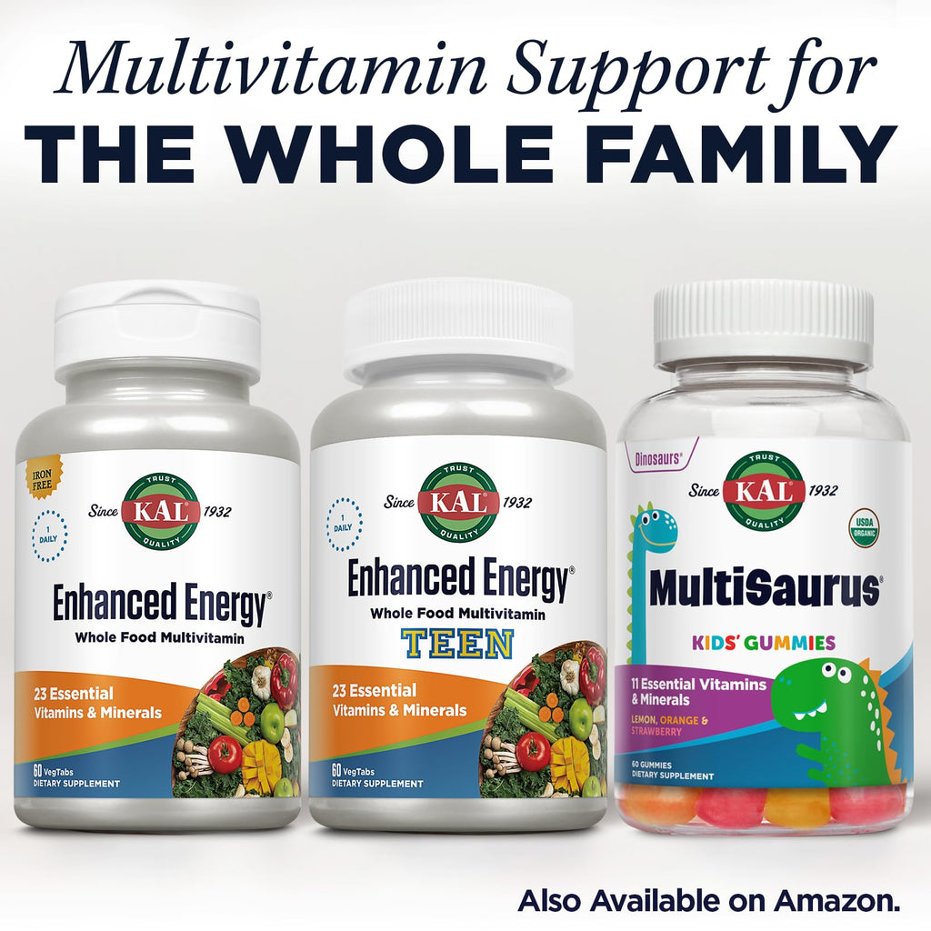 KAL Enhanced Energy Supplements, Whole Food Chewable Multivitamin with Iron, 3 Daily, 23 Essential Vitamins and Minerals, Super Foods, Enzymes, Mango Pineapple Flavor, 60-Day Guarantee, 20 Serv, 60ct - TrustMedUSA