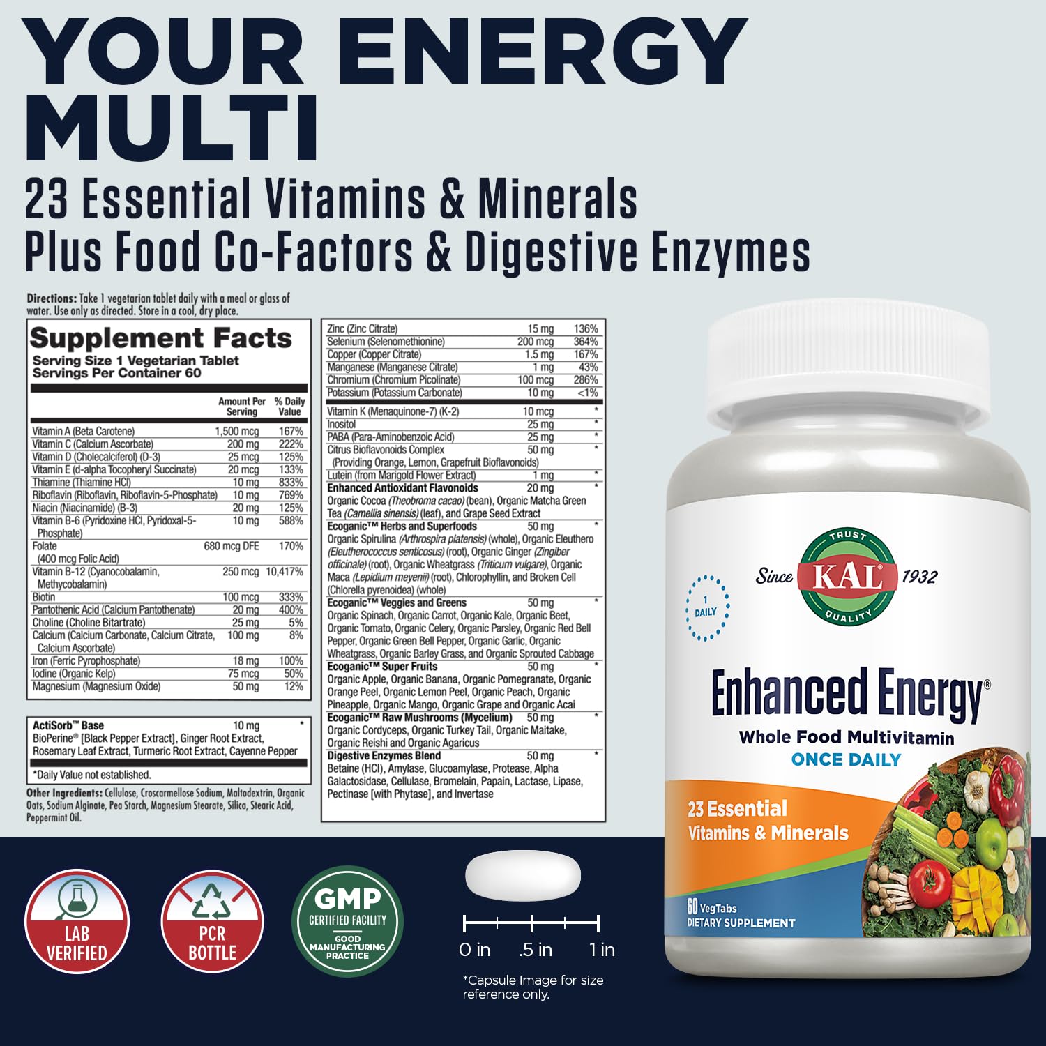 KAL Enhanced Energy Tablets, 60 Count - TrustMedUSA