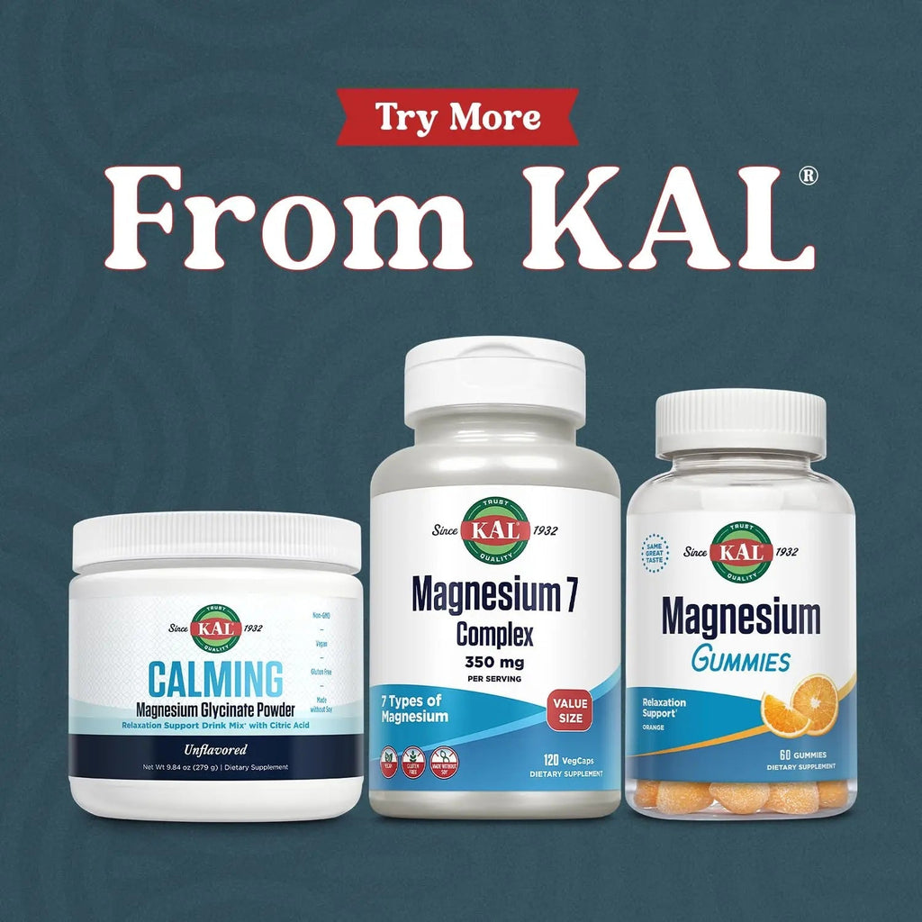 KAL Magnesium Complex 7 - Total Complex with Magnesium Glycinate, Citrate, Malate and More - Relaxation and Whole Body Support Supplements - Vegan, 60-Day Guarantee - 60 Servings - 120 VegCaps - TrustMedUSA