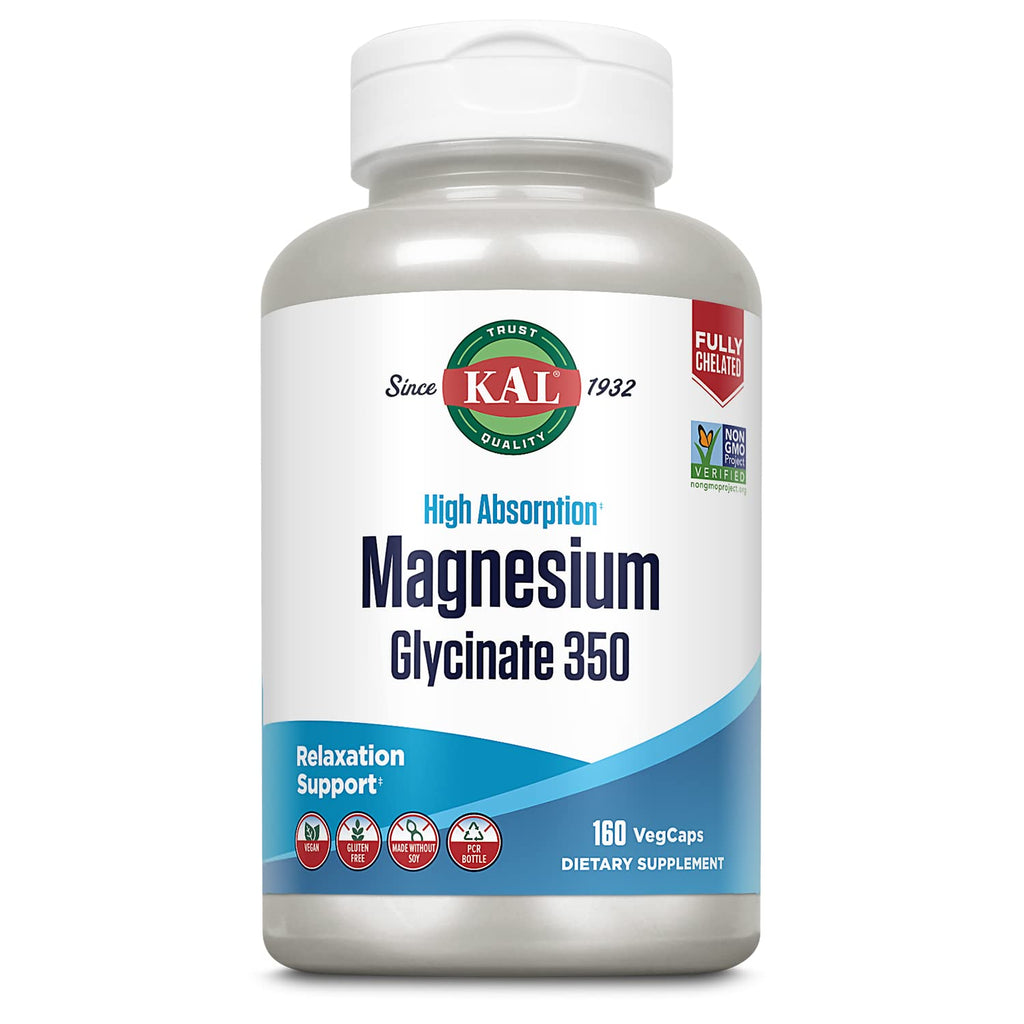 KAL Magnesium Glycinate Capsules, Fully Chelated Magnesium Bisglycinate, High Absorption Magnesium Supplement, Healthy Bones, Muscle, - TrustMedUSA