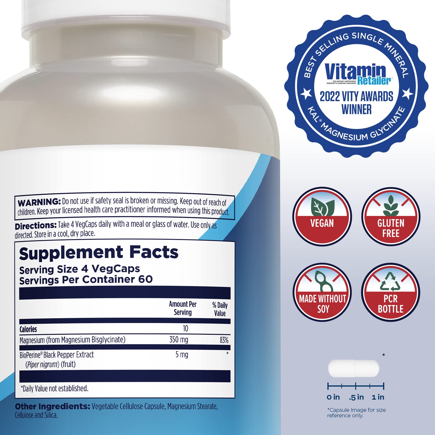 KAL Magnesium Glycinate, New & Improved Fully Chelated High Absorption Formula with BioPerine, Bisglycinate Chelate for Stress, Relaxation - TrustMedUSA