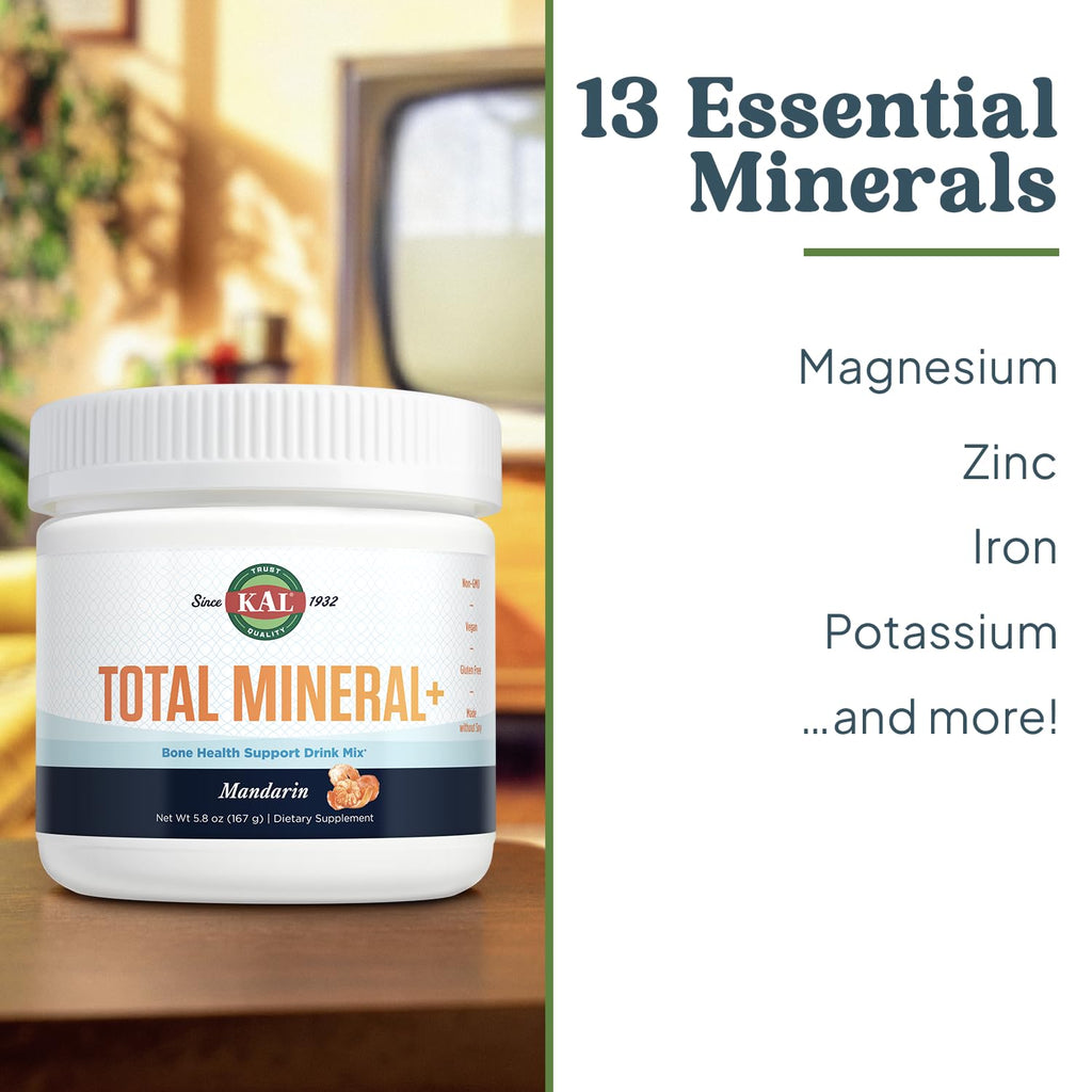 KAL Total Mineral+ Powder - Total Complex - Magnesium Glycinate, Zinc, Calcium and More - Bone Health & Whole Body Support Supplement - Vegan, Non-GMO, Gluten-Free 60-Day Guarantee - 30 Servings - TrustMedUSA