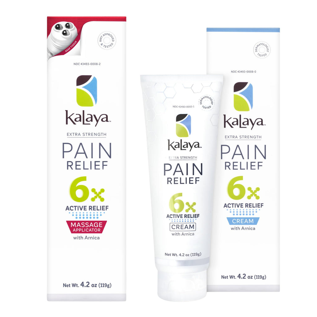 Kalaya 6X Pain Relief Arnica Cream with Massager and 6X Extra Strength Pain Relief Cream - TrustMedUSA