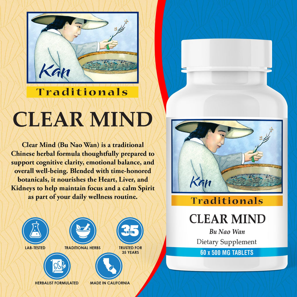 Kan Herbs Company Clear Mind Formula – Traditional Chinese Herbal Blend for Cognitive Clarity and Spirit Support, Nourishes Heart Yin and Blood, Calms Shen, Herbal Supplement, 60 Tablets - TrustMedUSA