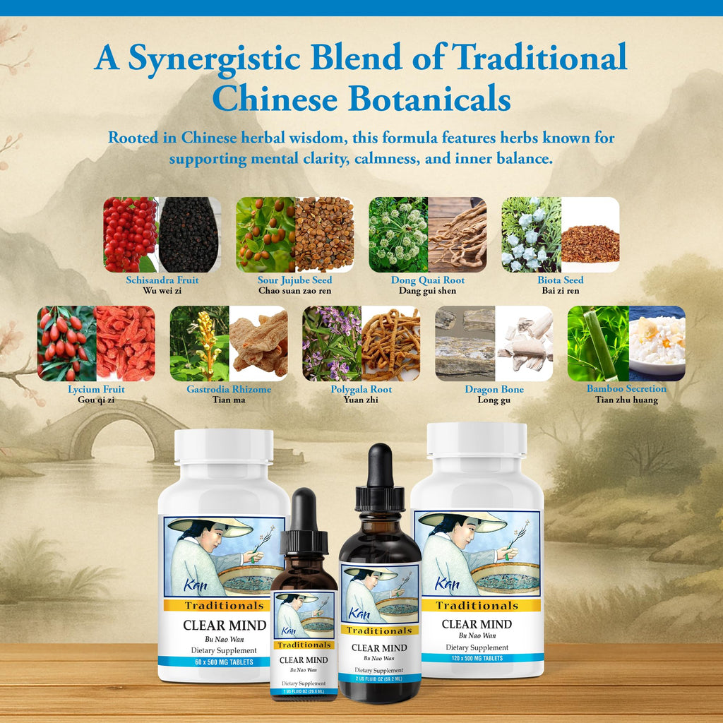 Kan Herbs Company Clear Mind Formula – Traditional Chinese Herbal Blend for Cognitive Clarity and Spirit Support, Nourishes Heart Yin and Blood, Calms Shen, Herbal Supplement, 60 Tablets - TrustMedUSA
