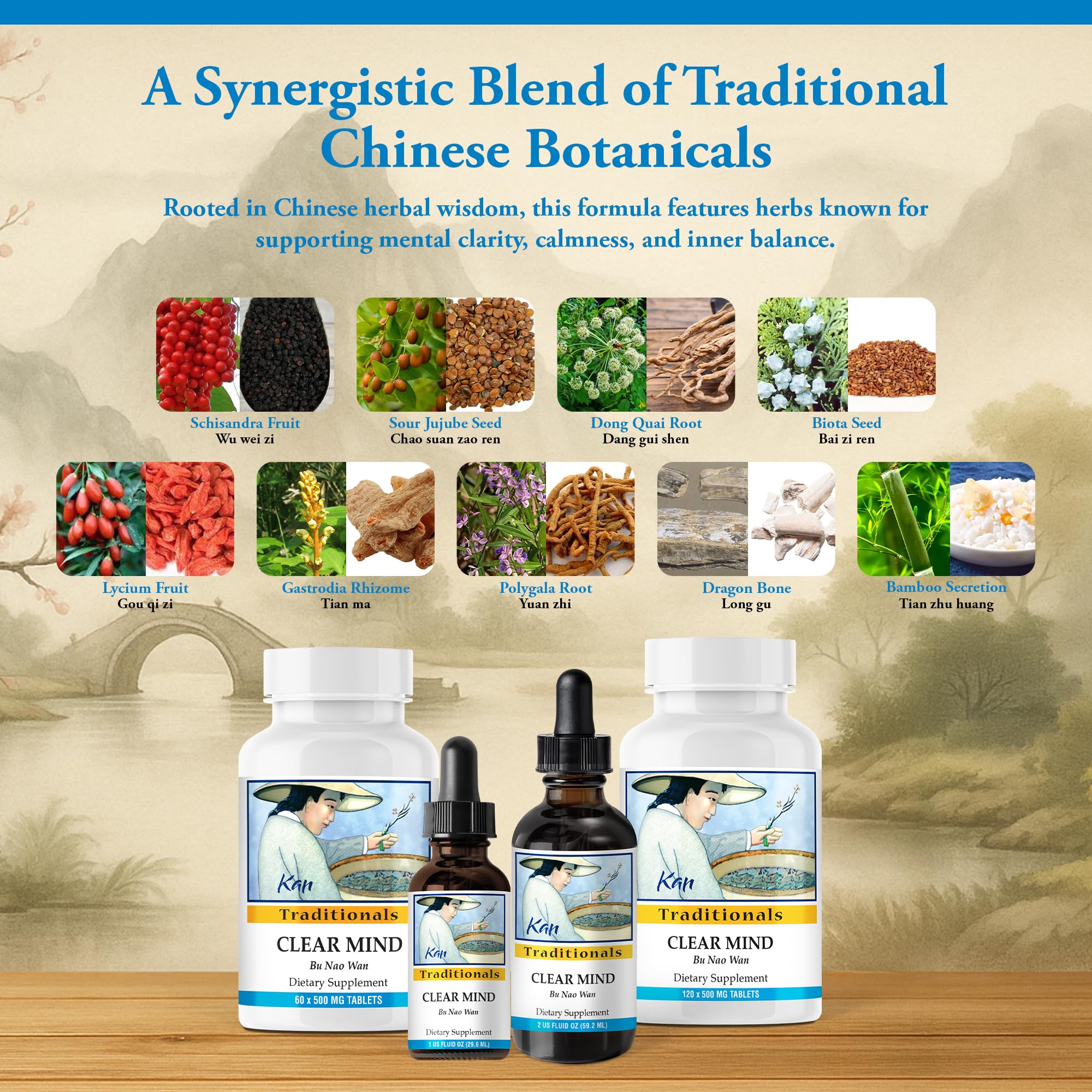 Kan Herbs Company Clear Mind Formula – Traditional Chinese Herbal Blend for Cognitive Clarity and Spirit Support, Nourishes Heart Yin and Blood, Calms Shen, Herbal Supplement, 60 Tablets - TrustMedUSA