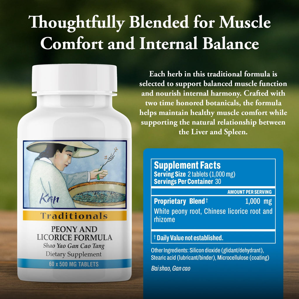 Kan Herbs Company Peony & Licorice Formula Tablets – Traditional Chinese Herbal Blend with White Peony Root & Chinese Licorice to Support Liver Balance, Muscle Comfort & Digestive Harmony, 60 Tablets - TrustMedUSA