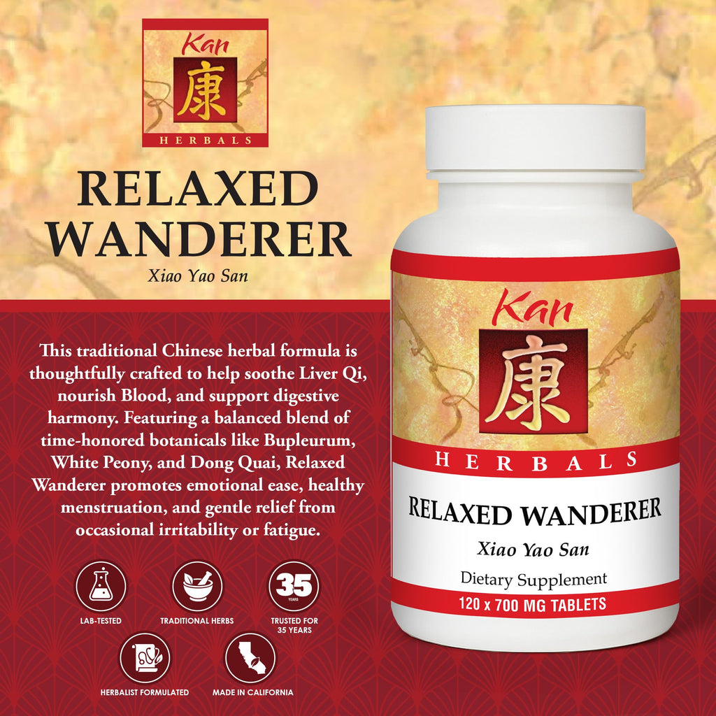 Kan Herbs Company Relaxed Wanderer – Traditional Chinese Herbal Formula to Support Mood, Digestion, and Menstrual Balance, Nourishes Blood, Eases Occasional Tension and Fatigue, 120 Tablets - TrustMedUSA