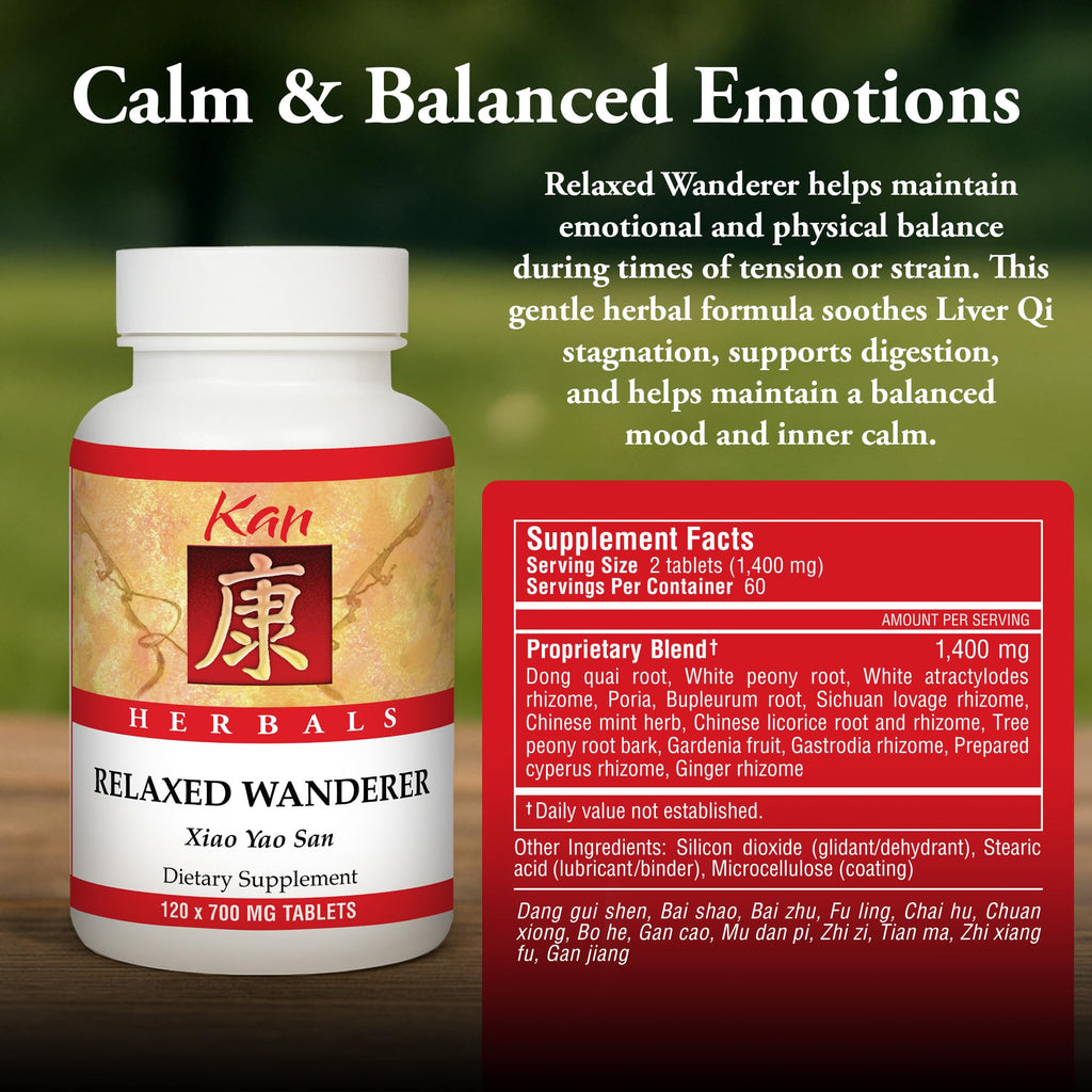 Kan Herbs Company Relaxed Wanderer – Traditional Chinese Herbal Formula to Support Mood, Digestion, and Menstrual Balance, Nourishes Blood, Eases Occasional Tension and Fatigue, 120 Tablets - TrustMedUSA