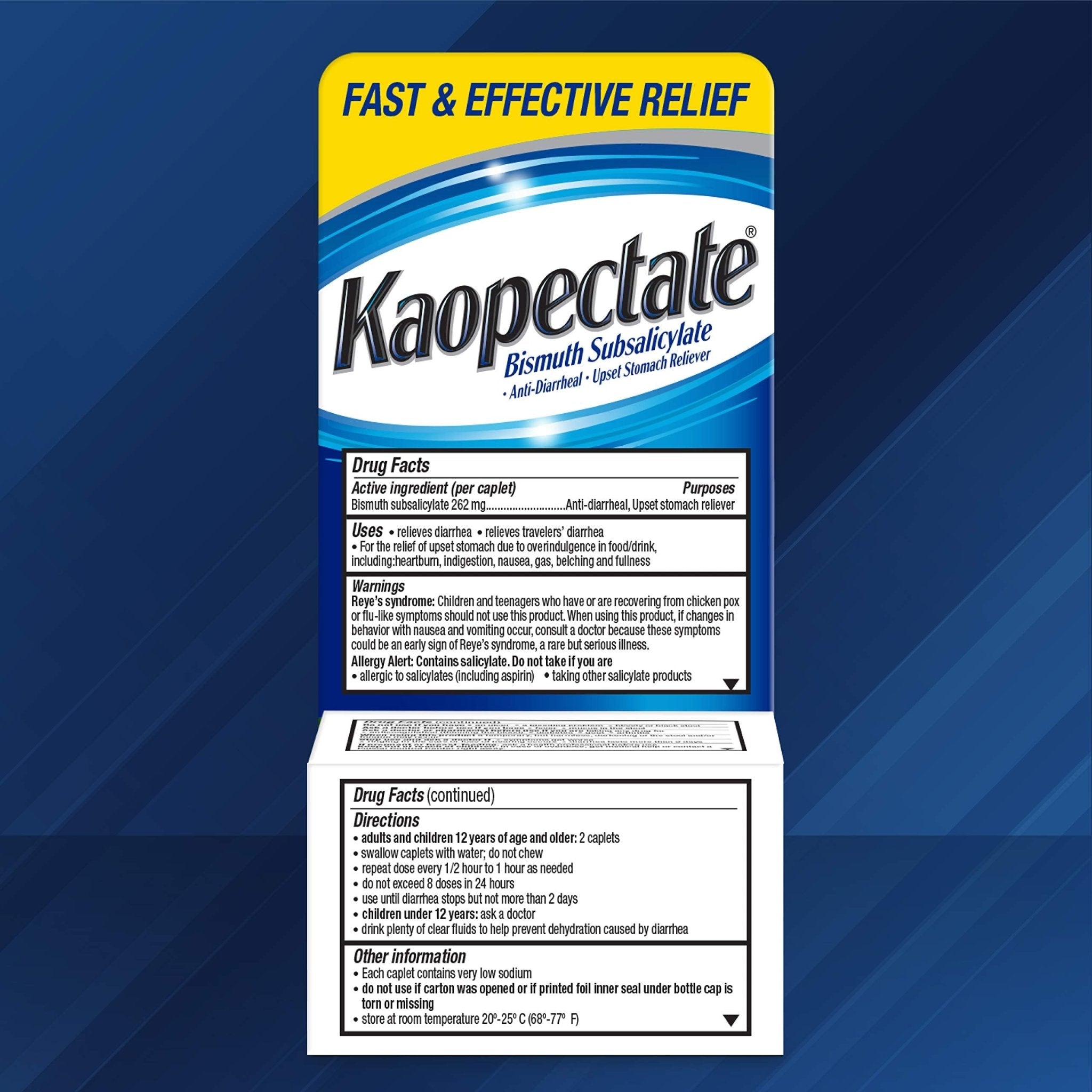 Kaopectate Multi-Symptom Anti-Diarrheal & Upset Stomach Reliever, 42 Caplets, Anti Diarrhea Caplets - Maple Wellness Supplements