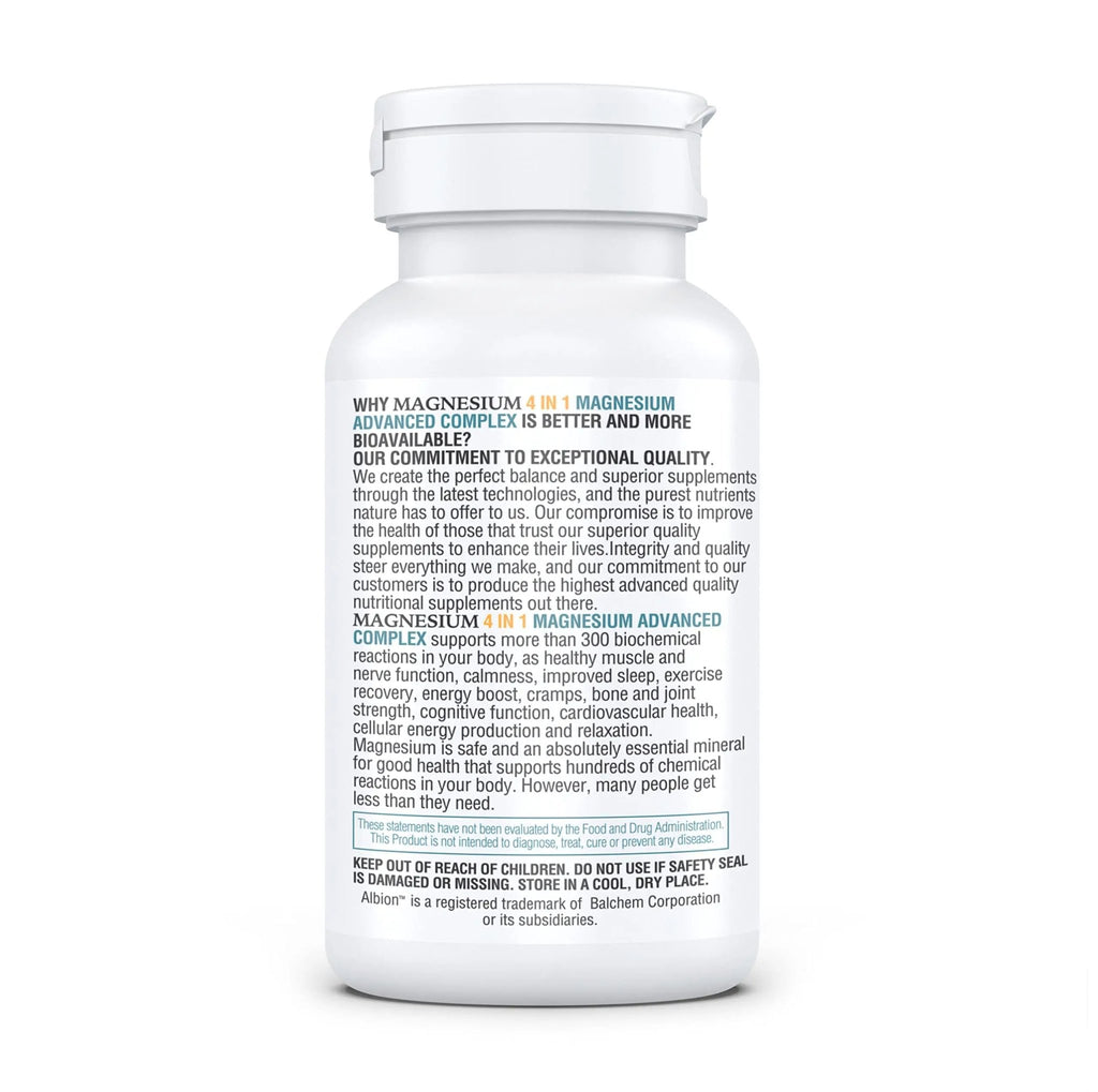 Kappa Nutrition Magnesium 4-in-1, 280mg Elemental Magnesium (Bisglycinate, Malate) + Zinc & Vitamin D3, Brain, Sleep, Energy, Muscle, Immune Support, 120 Vegan Capsules. - TrustMedUSA