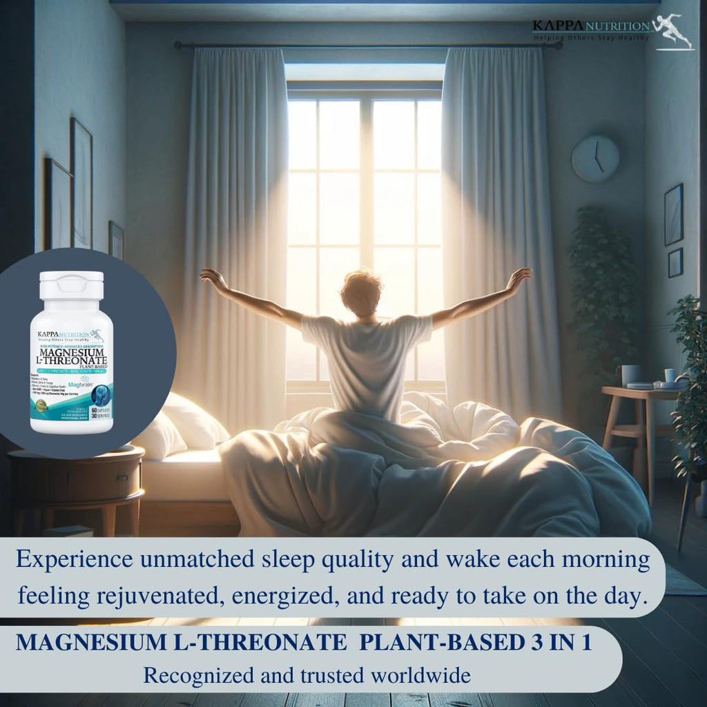 Kappa Nutrition Powered by Magbrain™ Magnesium L-Threonate Plant-Based, 60 Vegan Capsules, 420mg Elemental Magnesium (3 Capsules) from 2,253mg - TrustMedUSA