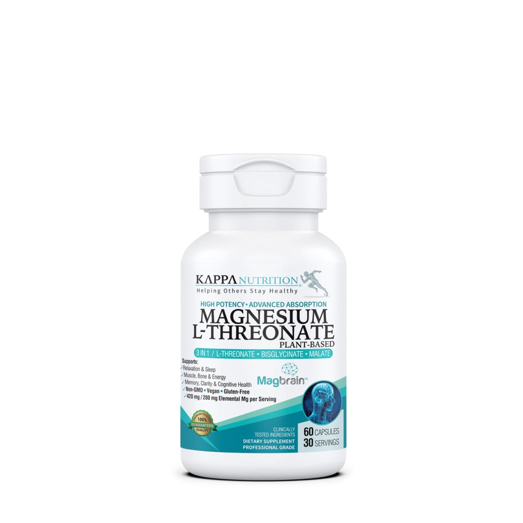 Kappa Nutrition Powered by Magbrain™ Magnesium L-Threonate Plant-Based, 60 Vegan Capsules, 420mg Elemental Magnesium (3 Capsules) from 2,253mg - TrustMedUSA