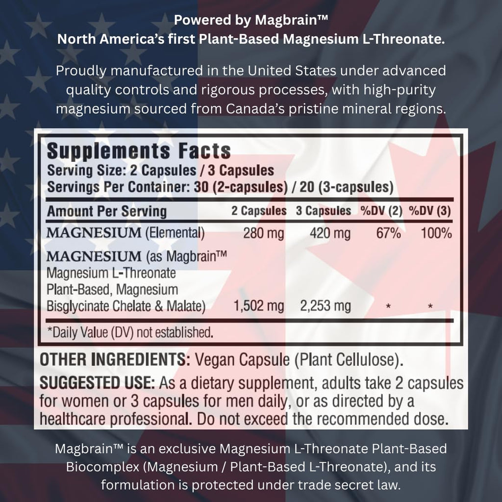 Kappa Nutrition Powered by Magbrain™ Magnesium L-Threonate Plant-Based, 60 Vegan Capsules, 420mg Elemental Magnesium (3 Capsules) from 2,253mg - TrustMedUSA