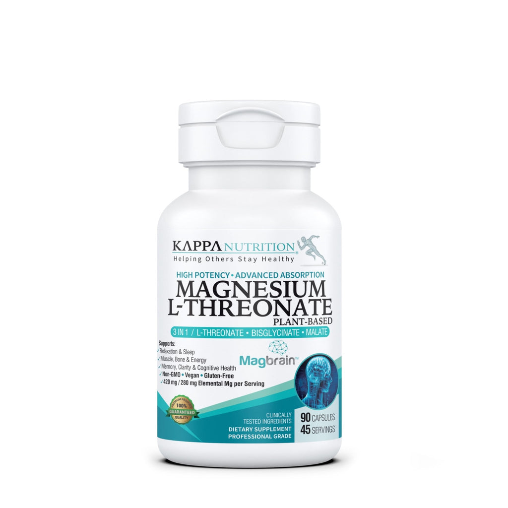 Kappa Nutrition Powered by Magbrain™ Magnesium L-Threonate Plant-Based, 90 Vegan Capsules, 420mg Elemental Magnesium (3 Capsules) from 2,253mg, Brain, Sleep & Muscle Support. - TrustMedUSA
