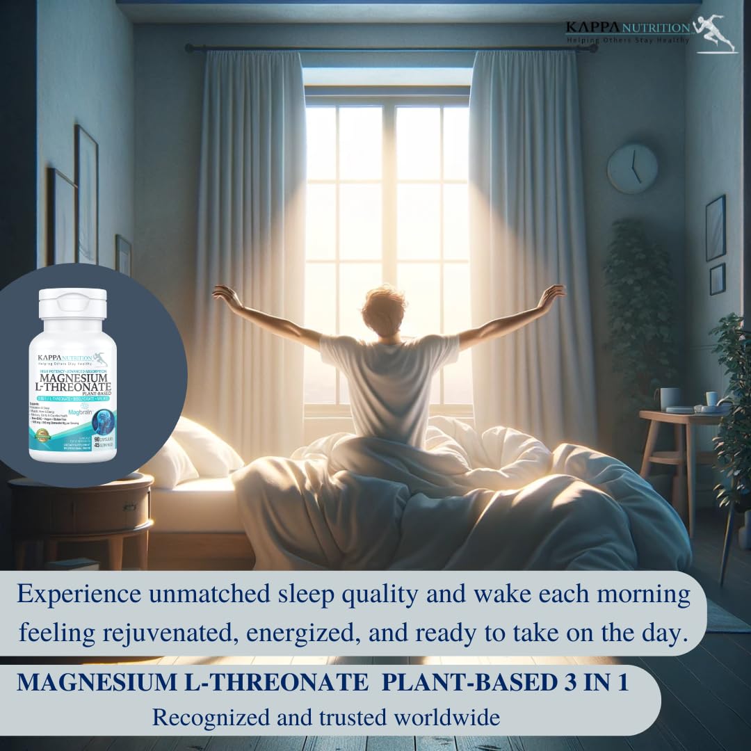Kappa Nutrition Powered by Magbrain™ Magnesium L-Threonate Plant-Based, 90 Vegan Capsules, 420mg Elemental Magnesium (3 Capsules) from 2,253mg, Brain, Sleep & Muscle Support. - TrustMedUSA