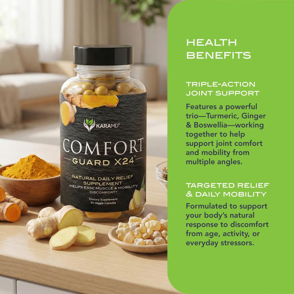 KaraMD Comfort Guard X24 | Joint & Movement Support Supplement | Turmeric Curcumin, Boswellia & Ginger | Ease Muscle Discomfort & Joint Stiffness | Non-GMO, Gluten Free & Vegan Friendly (30 Servings) - TrustMedUSA