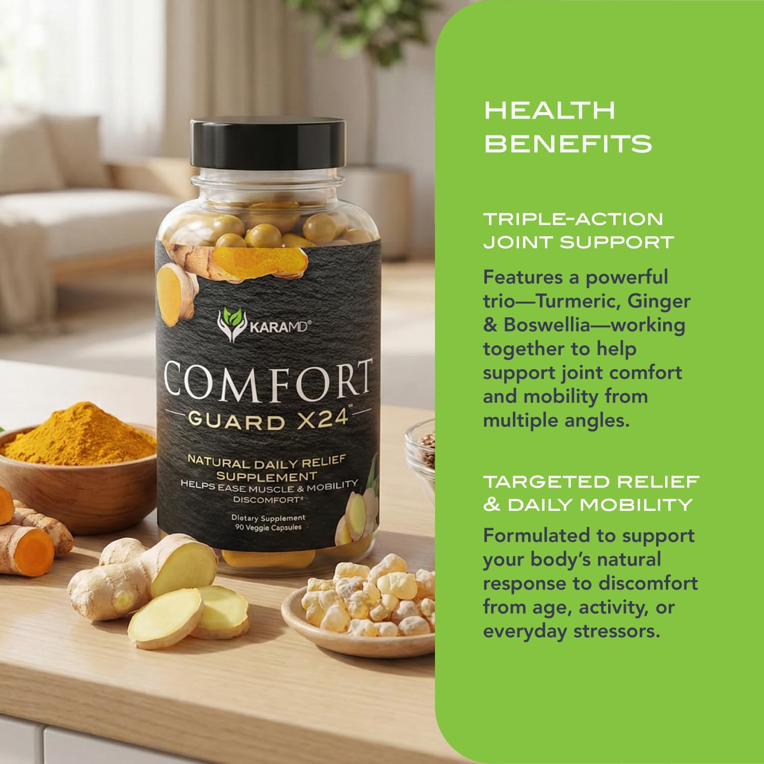 KaraMD Comfort Guard X24 | Joint & Movement Support Supplement | Turmeric Curcumin, Boswellia & Ginger | Ease Muscle Discomfort & Joint Stiffness | Non-GMO, Gluten Free & Vegan Friendly (30 Servings) - TrustMedUSA