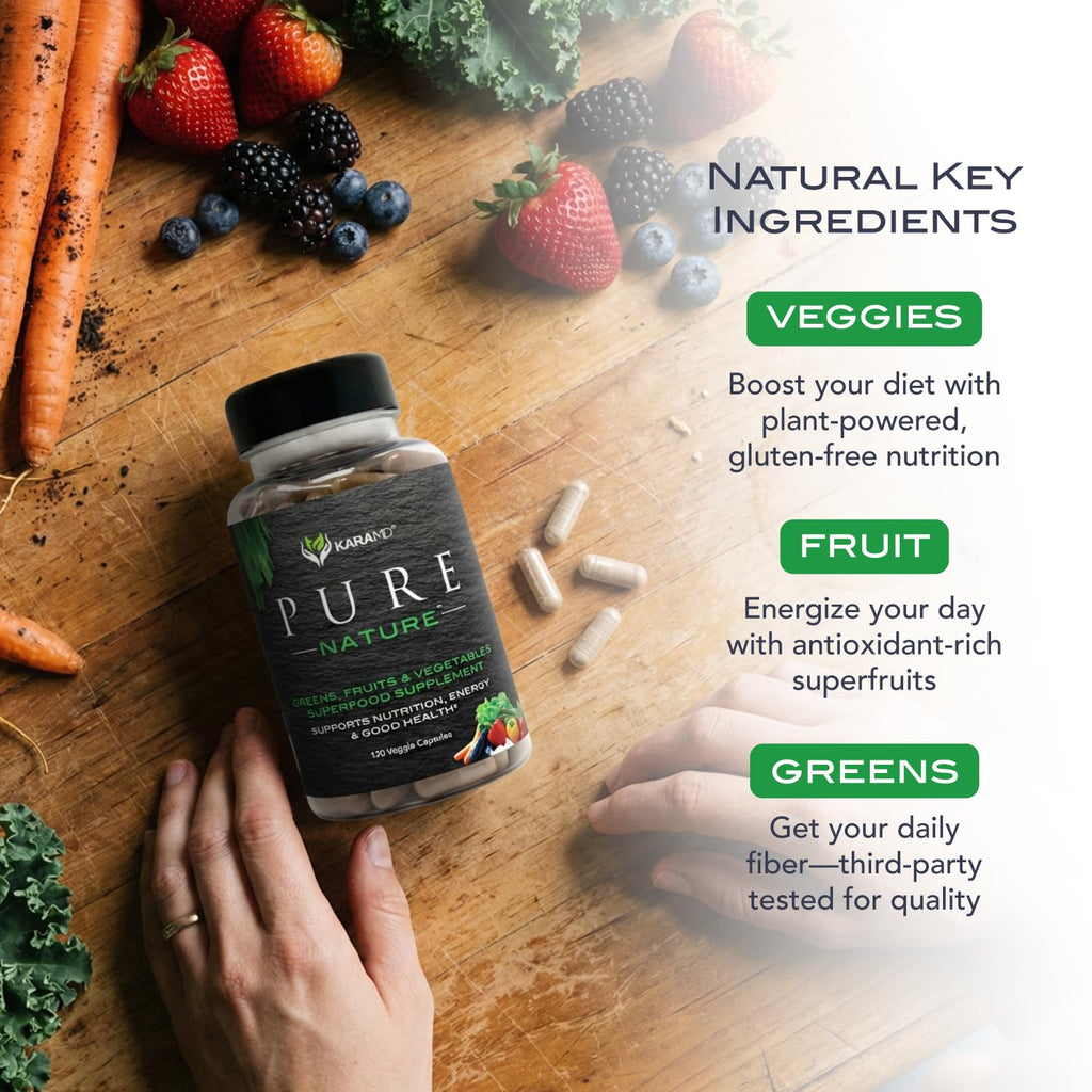 KaraMD Pure Nature | Greens, Fruit and Veggies Supplement | Vitamins, Fiber & Antioxidants | 20 Fruits and Vegetables Supplements for Energy & Digestion | Gluten Free & Vegan Friendly (30 Servings) - TrustMedUSA