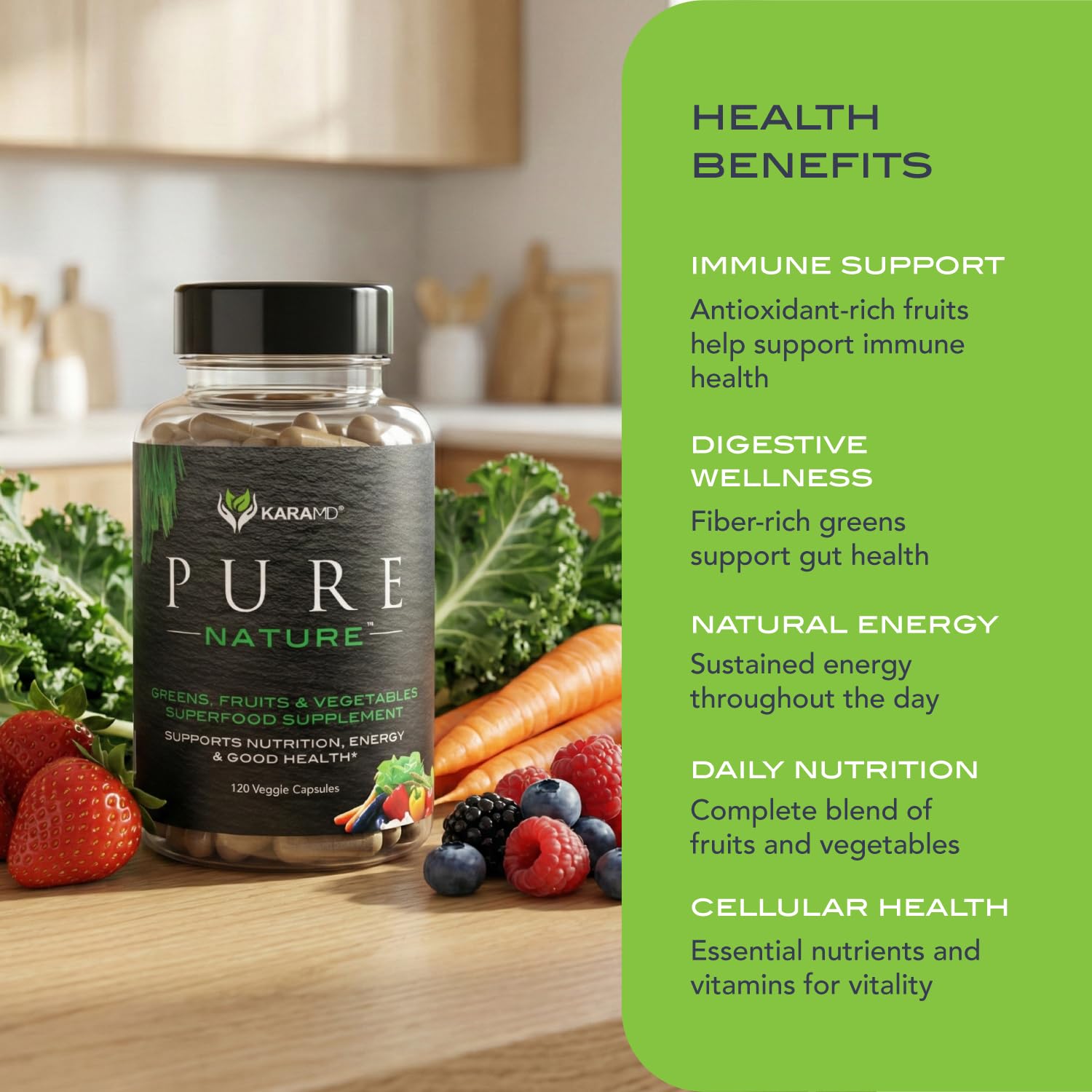 KaraMD Pure Nature | Greens, Fruit and Veggies Supplement | Vitamins, Fiber & Antioxidants | 20 Fruits and Vegetables Supplements for Energy & Digestion | Gluten Free & Vegan Friendly (30 Servings) - TrustMedUSA