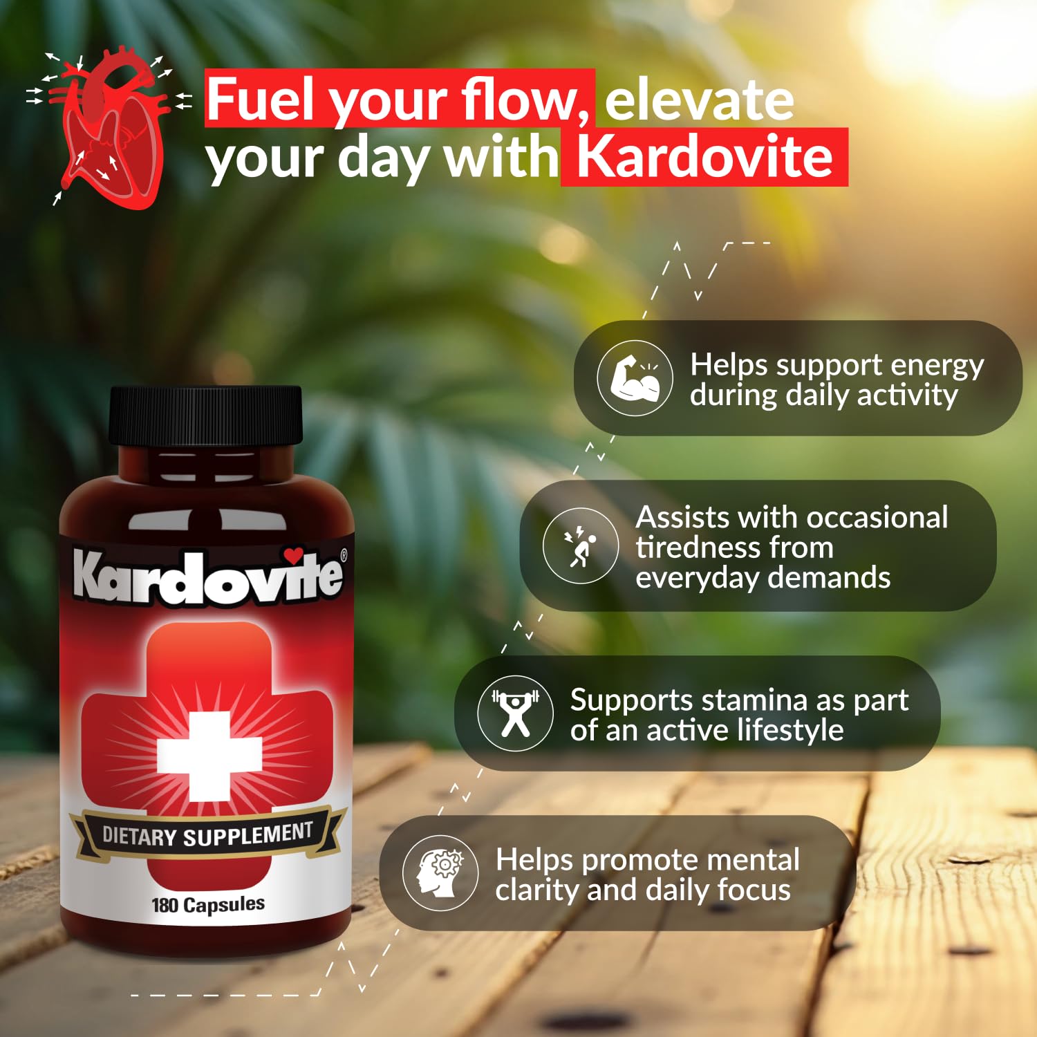 Kardovite Herbal Circulation Support Capsules 180s | Supports Circulatory Wellness with Hawthorn, Garlic, Ginkgo, Cayenne, Milk Thistle, Bilberry & Valerian | Supports Vitality & Daily Wellness - TrustMedUSA