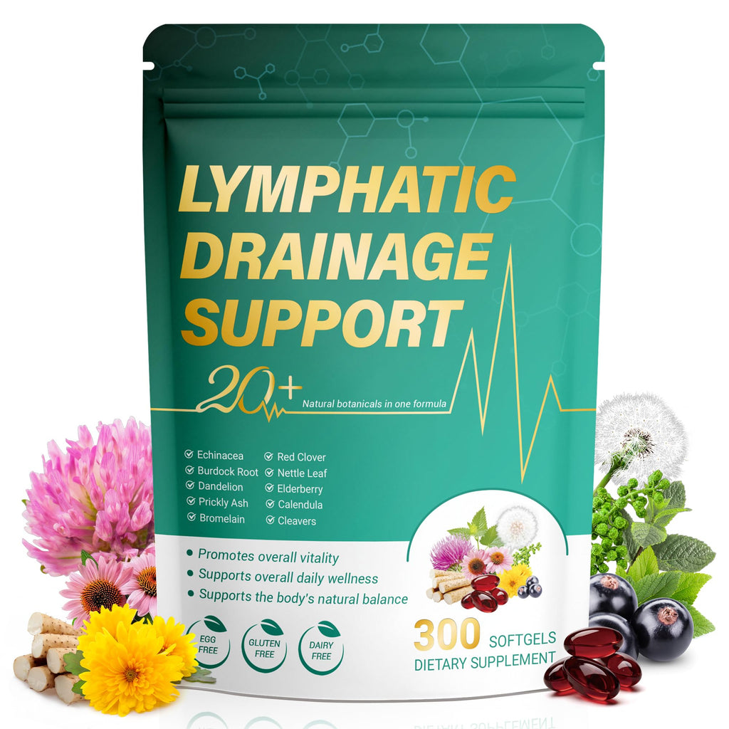 Kaseano Lymphatic Drainage Supplement 300 Softgels 21-in-1 Herbal Blend with Echinacea, Dandelion, Burdock Root Lymph System Support Fluid Balance & Immune System for Women & Men - Maple Wellness Supplements
