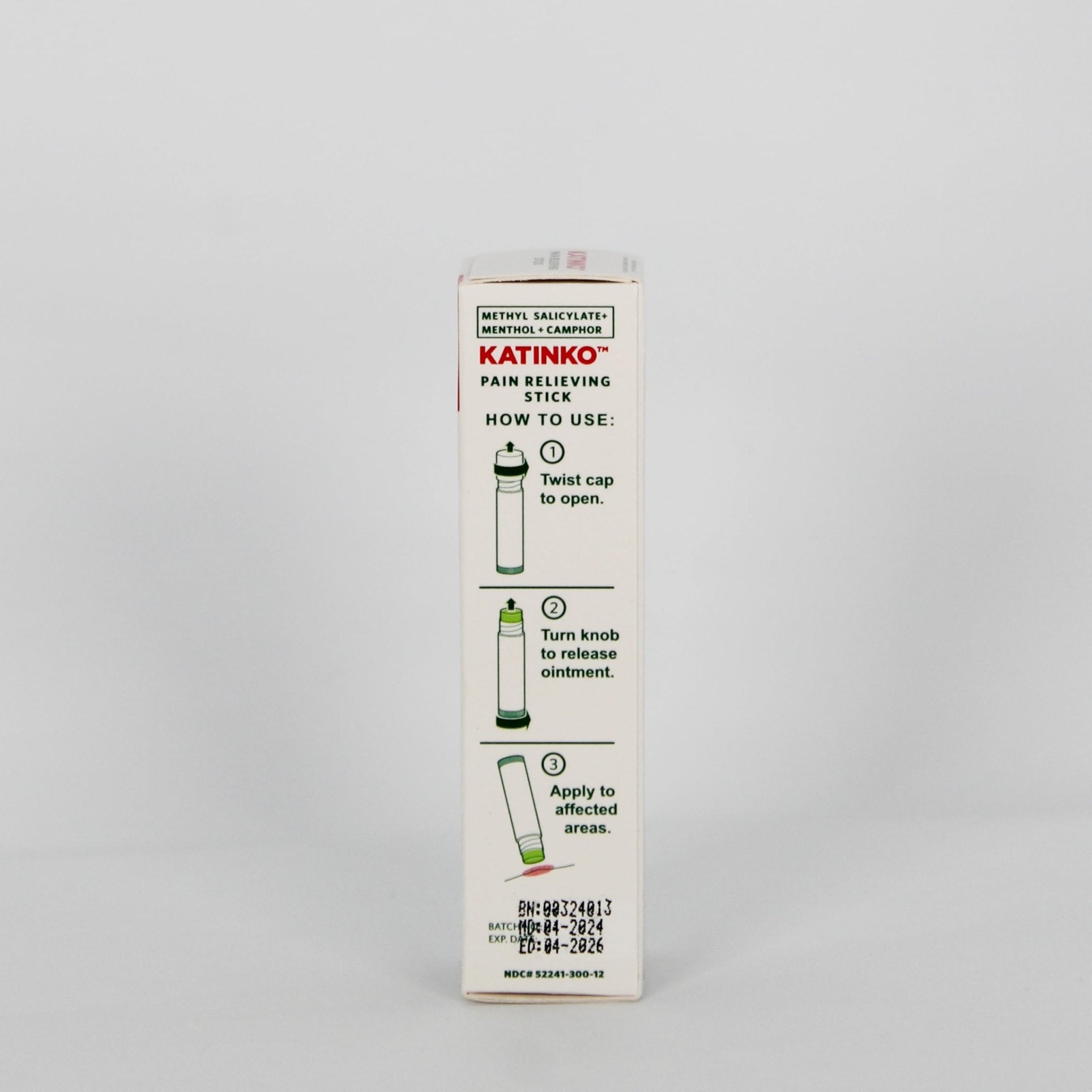 Katinko Pain and Itch Relieving Stick 12g - Effective for Muscle Strain, Neck Stiffness, Rheumatism, and Bruises (4) - TrustMedUSA