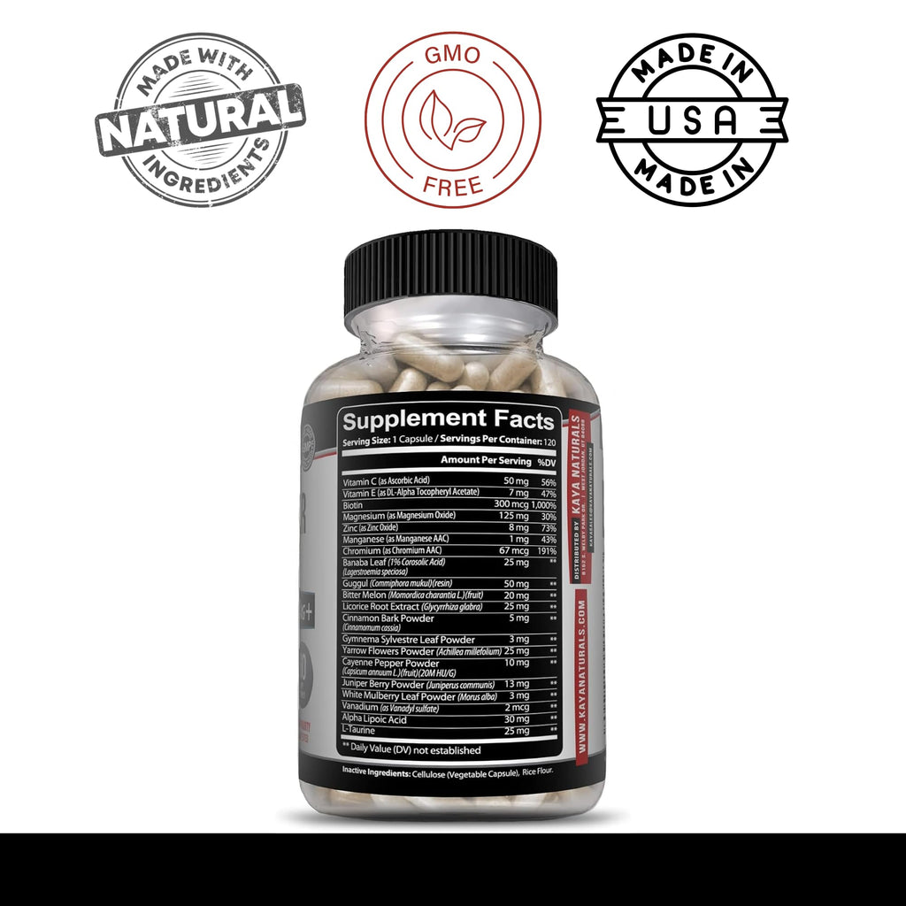 Kaya Naturals Healthy Gluco with Bittermelon Supplement | Support Healthy Levels and Function, 20 Herbs Vitamins and Minerals, Alpha Lipoic Acide, Cinnamon, Vitamin C & E, Non-GMO (120 Count) - TrustMedUSA