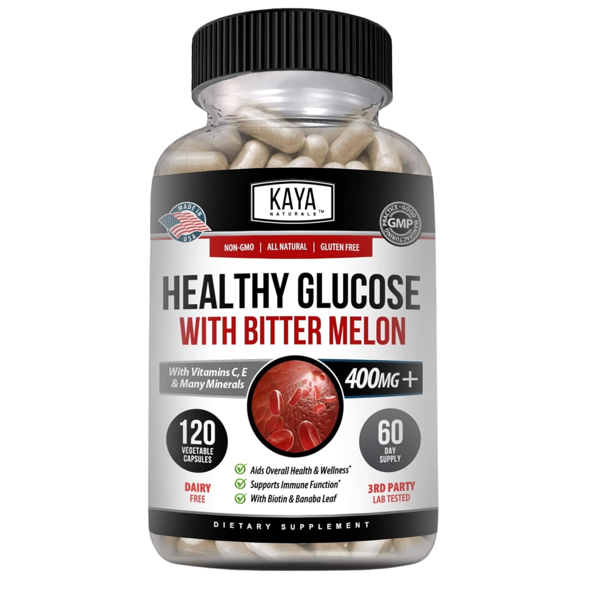 Kaya Naturals Healthy Gluco with Bittermelon Supplement | Support Healthy Levels and Function, 20 Herbs Vitamins and Minerals, Alpha Lipoic Acide, Cinnamon, Vitamin C & E, Non-GMO (120 Count) - TrustMedUSA