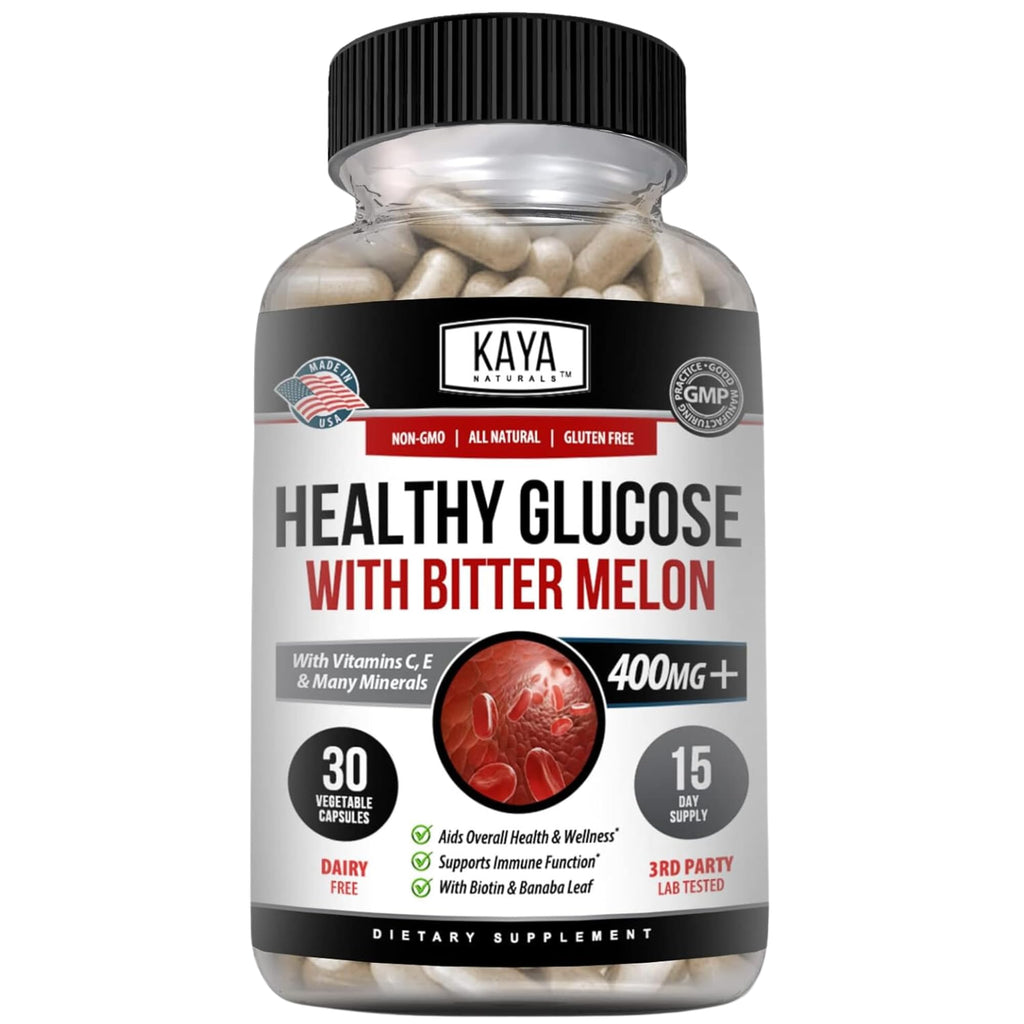 Kaya Naturals Healthy Gluco with Bittermelon Supplement | Support Healthy Levels and Function, 20 Herbs Vitamins and Minerals, Alpha Lipoic Acide, Cinnamon, Vitamin C & E, Non-GMO (30 Count) - TrustMedUSA