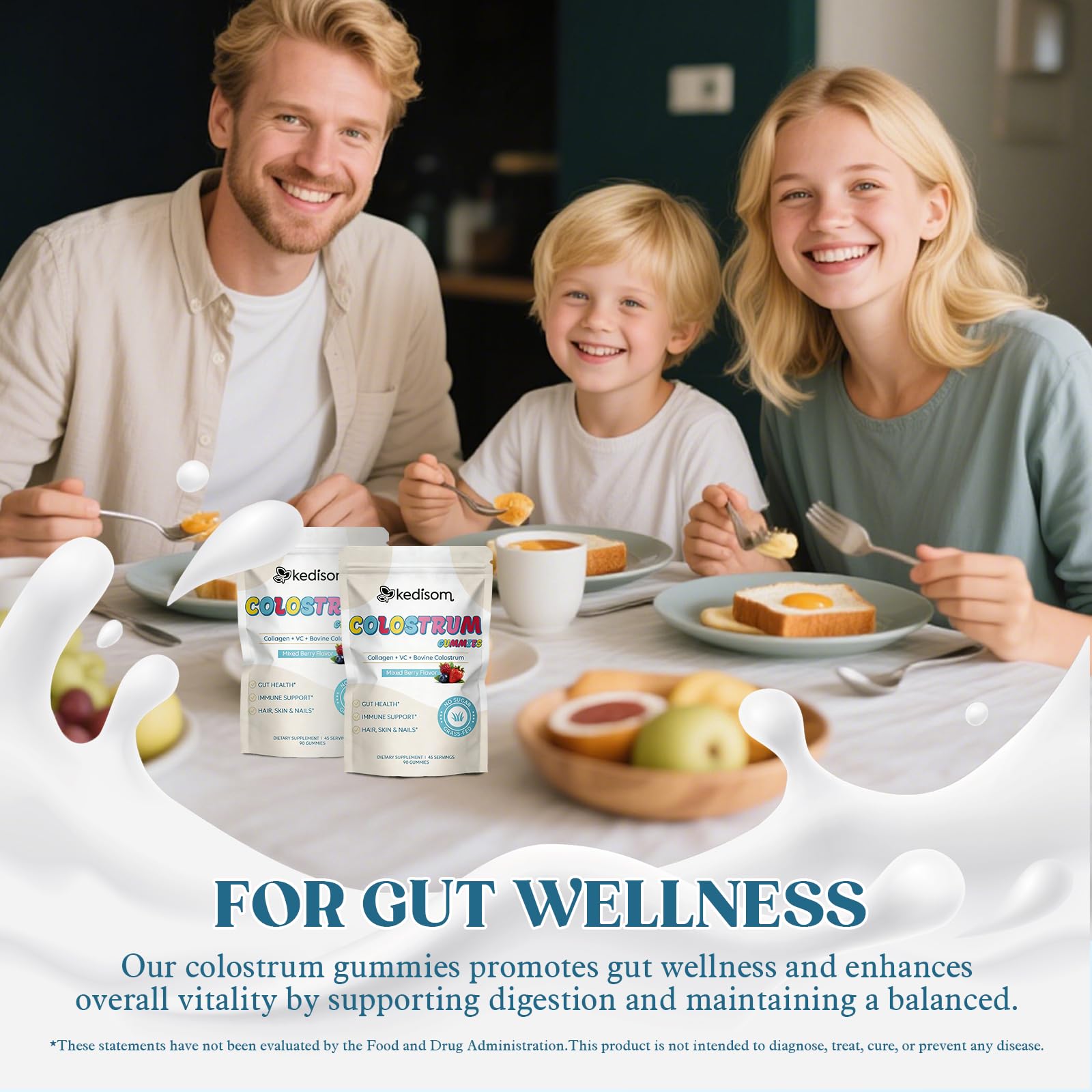 KEDISOM Colostrum Gummies, Grass Fed Colostrum Supplement, 90 Bovine Colostrum Gummies, 45 Servings, Mixed Berry, Sugar-Free - TrustMedUSA