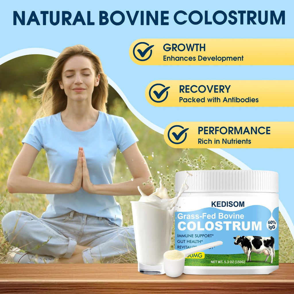 KEDISOM Grass-Fed Bovine Colostrum Supplement Powder - 60% High IgG 3000 mg for Gut Health, Immune Support - Easy to Mix Natural Liposomal Colostrum Superfood, Unflavored, 50 Servings - TrustMedUSA