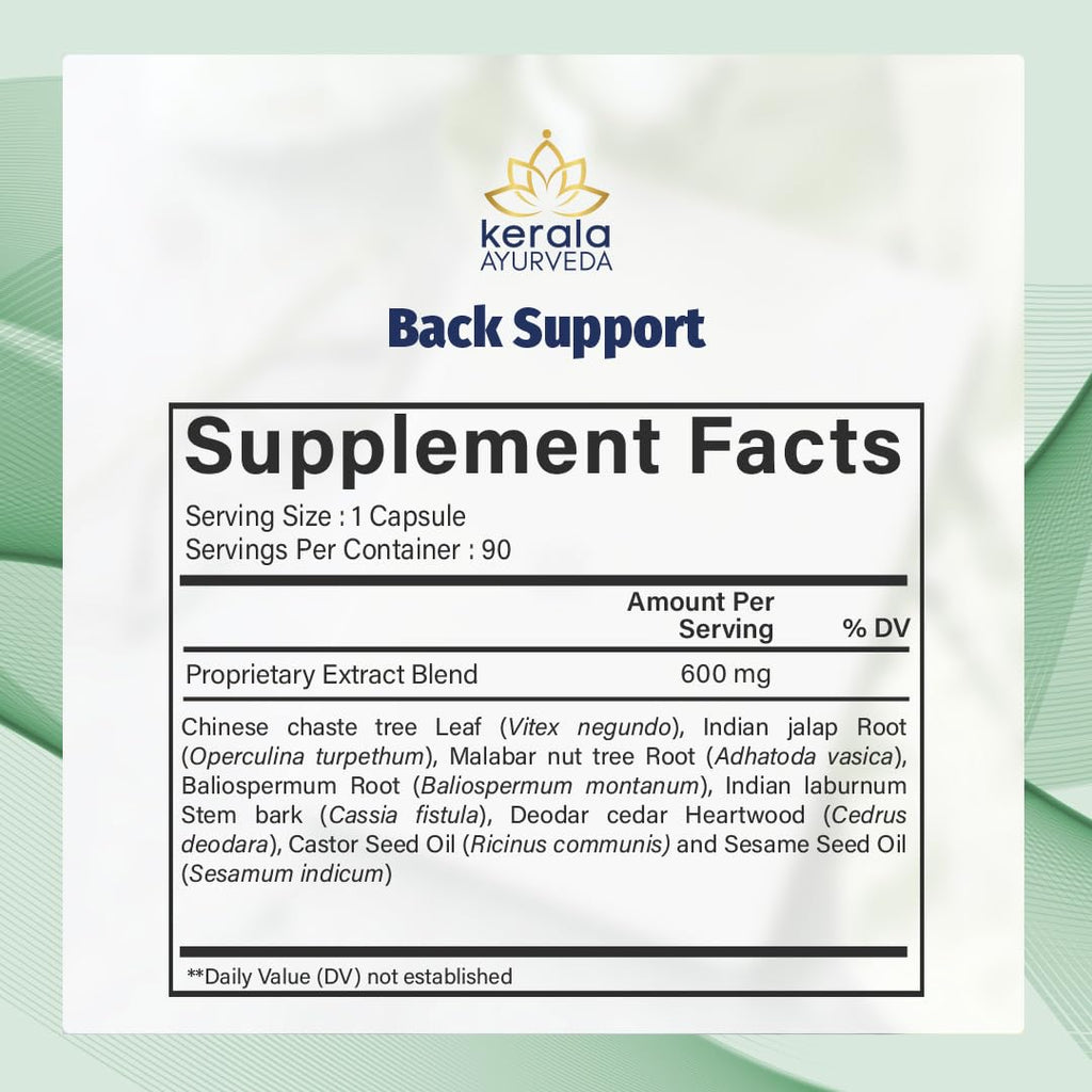 Kerala Ayurveda Back Support Herbal Capsules - Eases Occasional Discomfort of Lower Back & Supports Normal Movement of Spine, 90 Count - TrustMedUSA