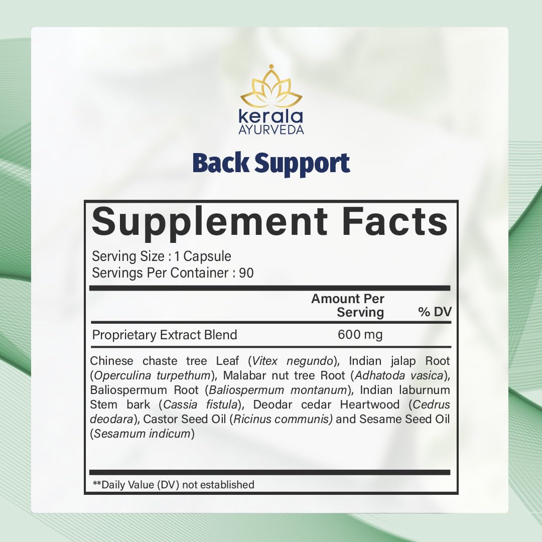 Kerala Ayurveda Back Support Herbal Capsules - Eases Occasional Discomfort of Lower Back & Supports Normal Movement of Spine, 90 Count - TrustMedUSA