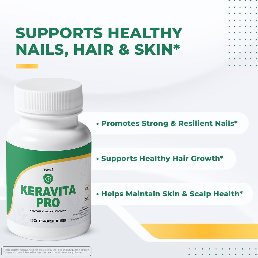 Keravita Pro - Natural Supplement with Vitamins C, Vitamin E, Green Tea, Turmeric & Mushroom for Hair & Nail | Non-GMO, Stimulant-Free | Made in the USA, GMP-Certified | 60 Capsules - 1 Month Supply - TrustMedUSA