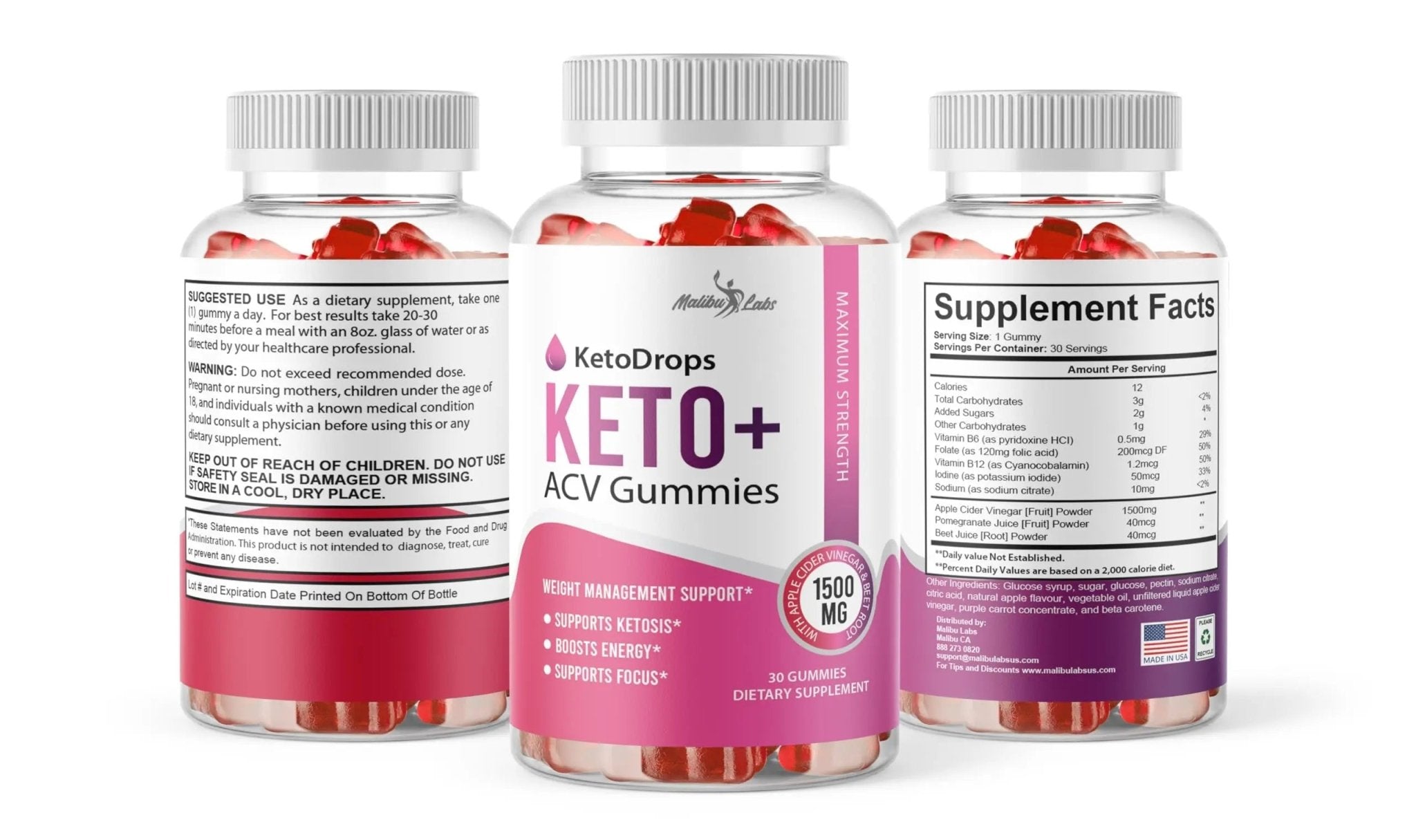 Keto Drops ACV Gummies Weight Loss - 1500mg Once a Day, Strong Time Released - TrustMedUSA