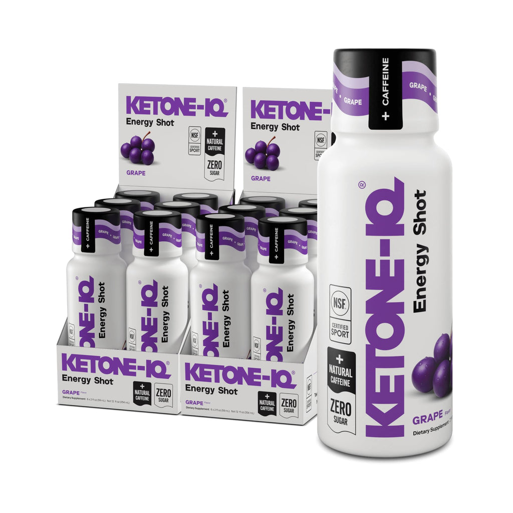 Ketone-IQ Caffeine Performance Energy Shots – Clean Energy for Focus & Endurance, 5g Ketones, 100mg Green Tea Caffeine, B Vitamins, 12 Pack (Grape) - TrustMedUSA
