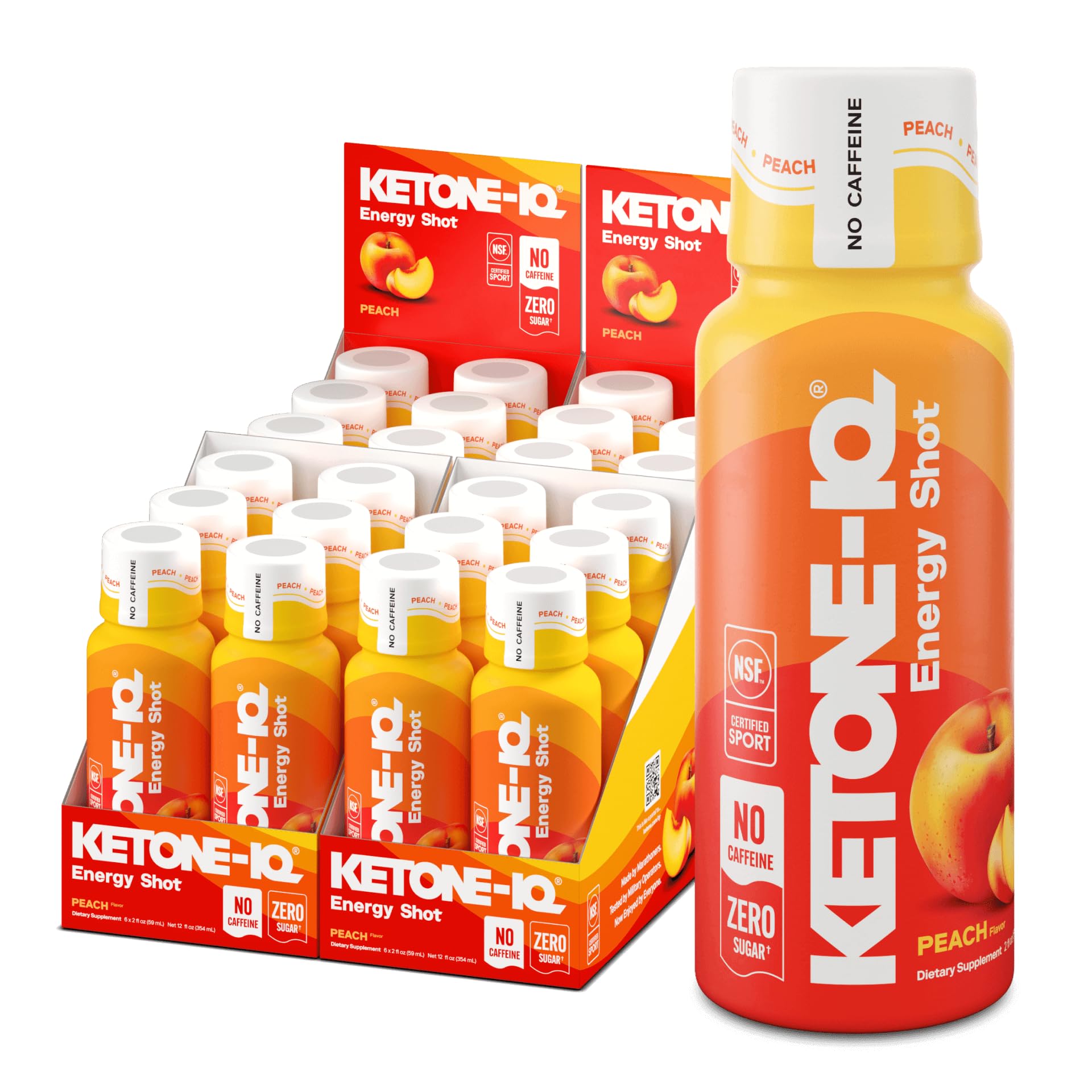 Ketone-IQ No Caffeine Performance Energy Shots – Ketone Fuel for Focus & Endurance, Metabolism Support, 10g Ketones, 24 Pack (Peach) - TrustMedUSA