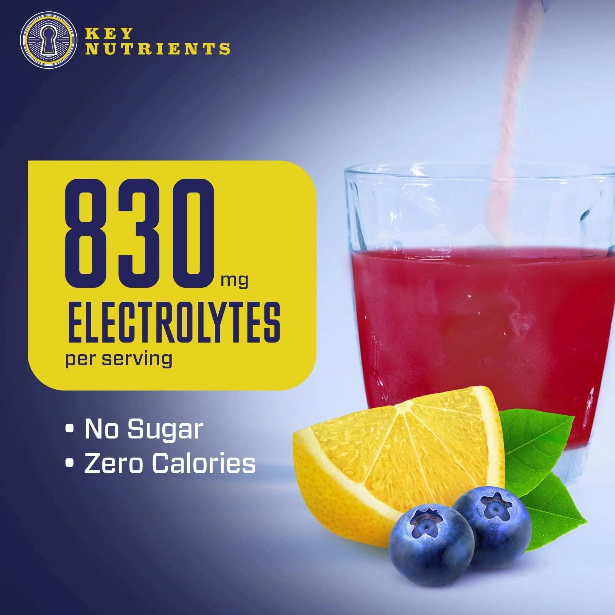 KEY NUTRIENTS Multivitamin Electrolytes Powder No Sugar - Fresh Blueberry Lemonade - TrustMedUSA