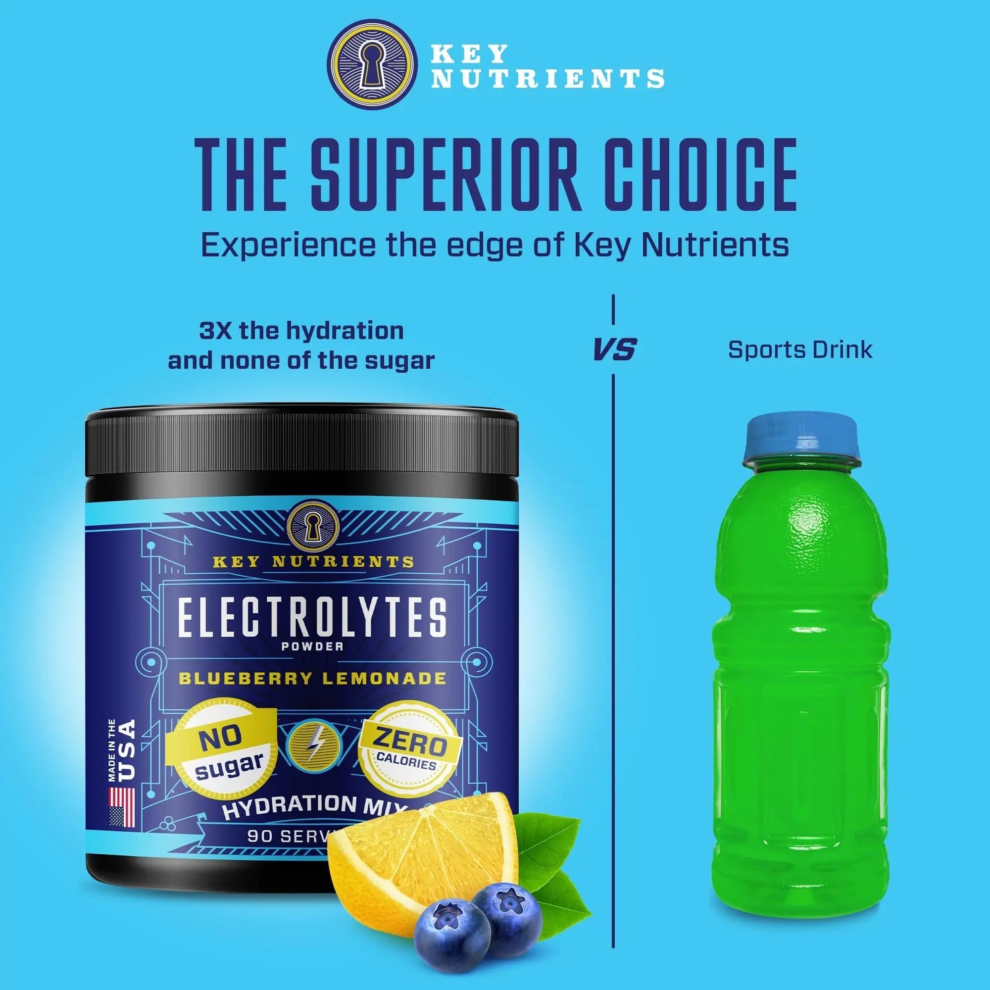 KEY NUTRIENTS Multivitamin Electrolytes Powder No Sugar - Fresh Blueberry Lemonade - TrustMedUSA