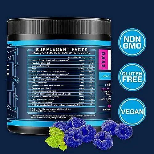 KEY NUTRIENTS Multivitamin Electrolytes Powder No Sugar - Tempting Blue Raspberry - TrustMedUSA
