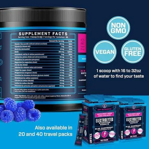 KEY NUTRIENTS Multivitamin Electrolytes Powder No Sugar - Tempting Blue Raspberry - TrustMedUSA